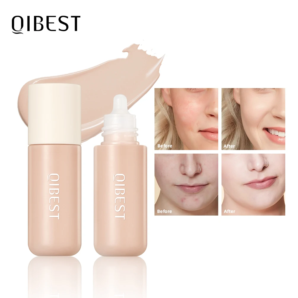 QIBEST fond de teint liquide haute couverture imperméable visage correcteur crème de Base durable contrôle de l'huile maquillage professionnel pour les femmes