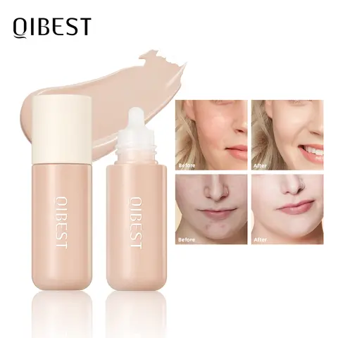 QIBEST 리퀴드 파운데이션 하이 커버리지 방수 페이스 컨실러 베이스 크림 여성용 오래 지속되는 오일 컨트롤 전문 메이크업