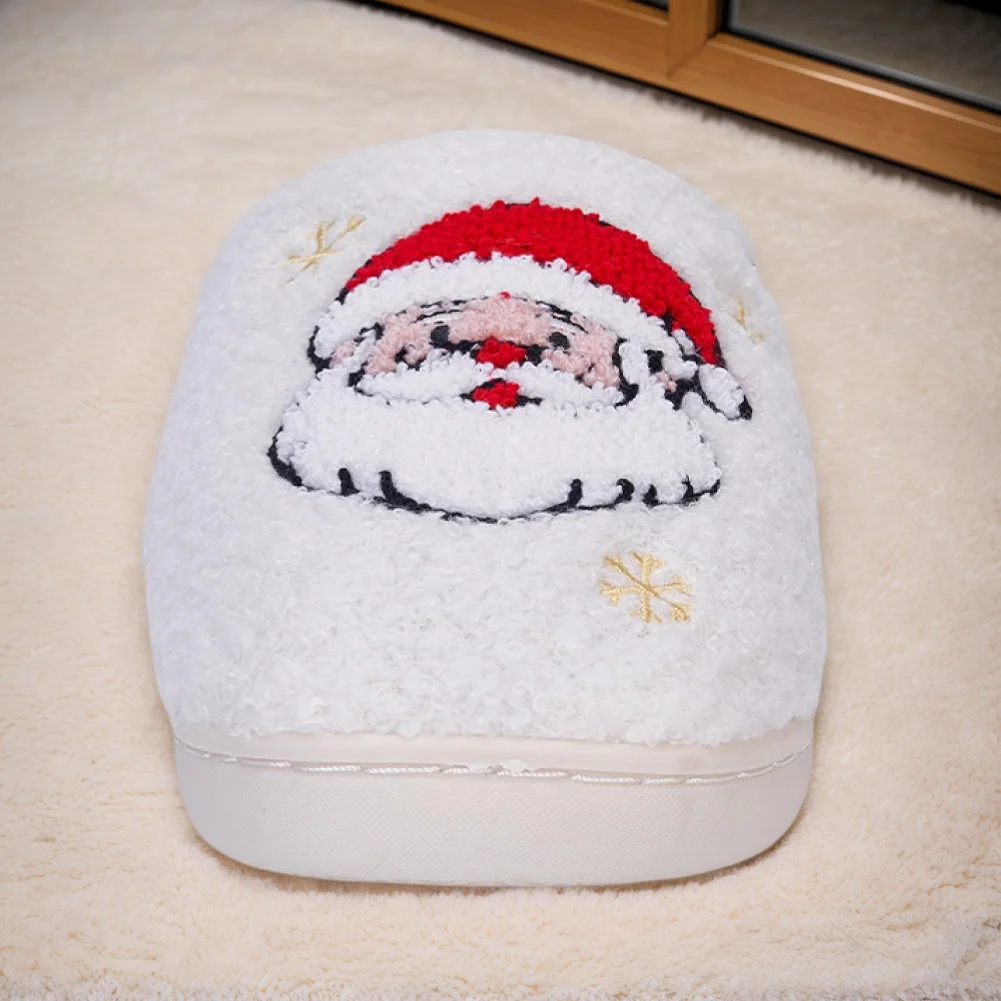 

Christmas Santa Claus Warm Slip-on House Shoes Comfortable Fuzzy Closed Toe Slippers Non-Slip Soft Furry Slippers for Winter