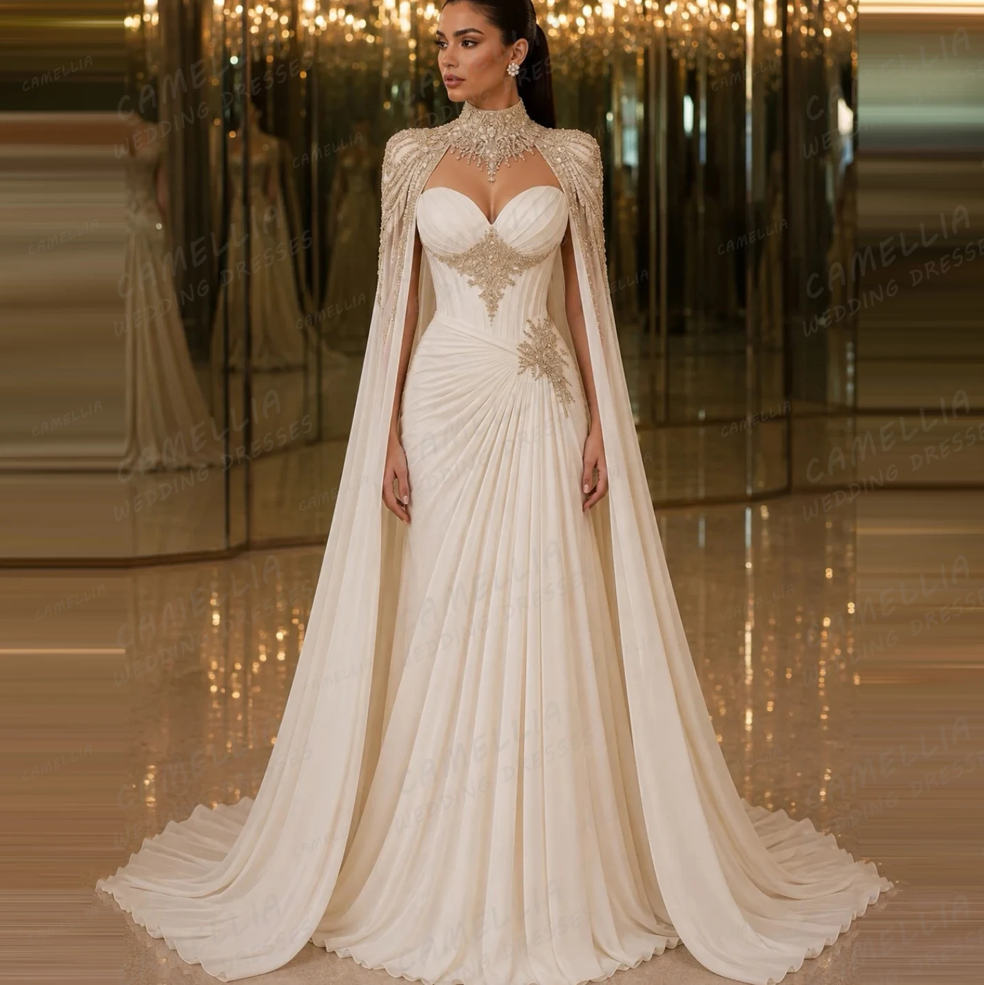 Exquisite Lace Shawl Wedding Dresses Customized Women's Appliques Mermaid Bridal Gowns Sleeveless Sweep Train Vestidos De Novia