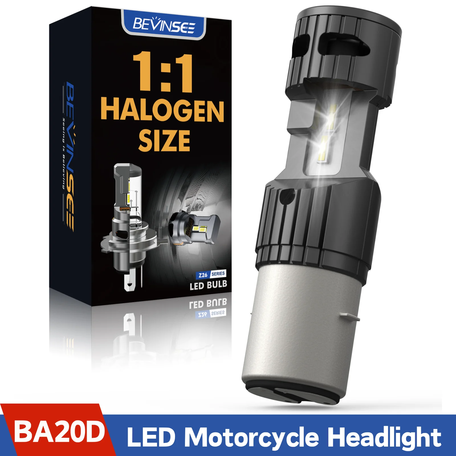 

BEVINSEE BA20D H6 LED 12V Motorcycle Bulb Hi/Lo Beam Halogen Size CANBUS 25W 3000LM Super Bright Lamp for Scooter Moped ATV UTV