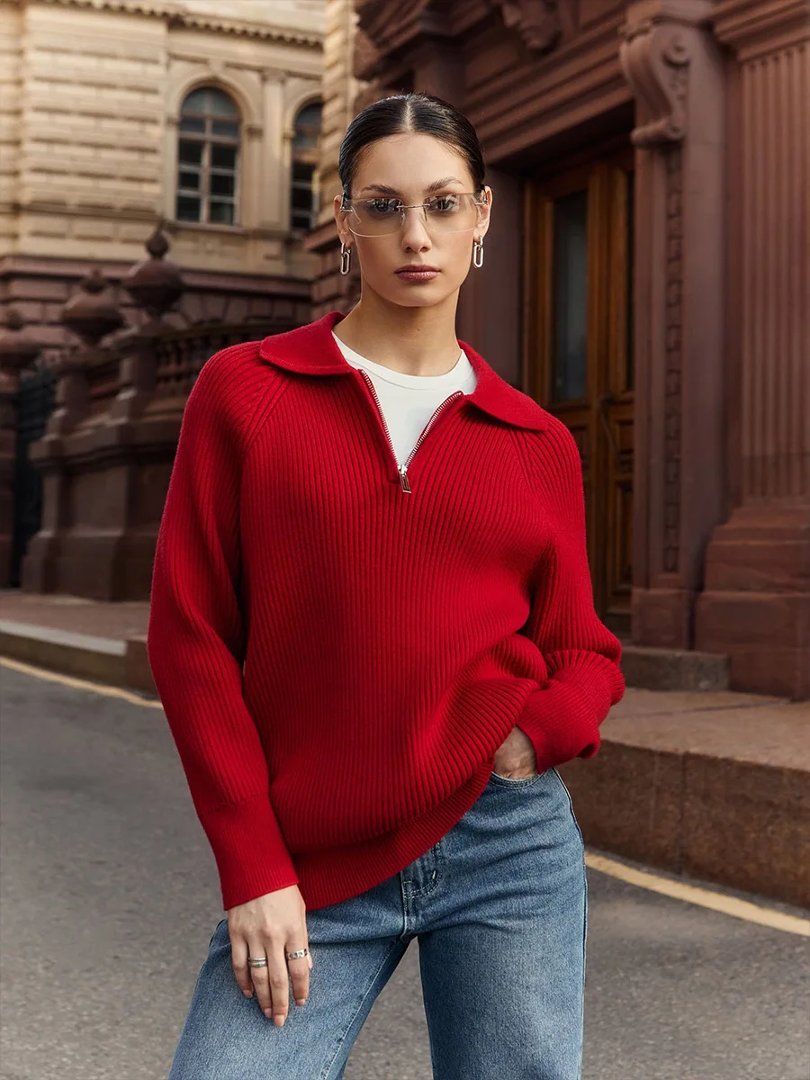 Casual Polo Neck Pullover Knit Sweater Jesień i zima Prosty, jednokolorowy, ciepły, miękki sweter z dzianiny biurowej na zakupy