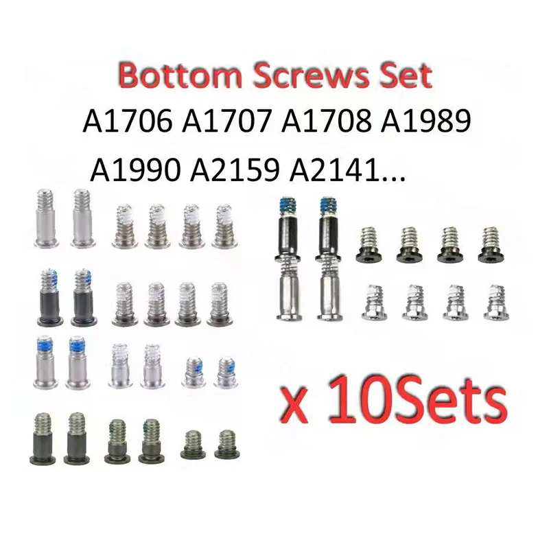 

10 комплектов/лот: Набор нижних винтов A1706, A1707, A1708, A1989, A1990, A2159, A2141, A2338 для MacBook Pro Retina 13", 15", 16" (серый, серебристый)