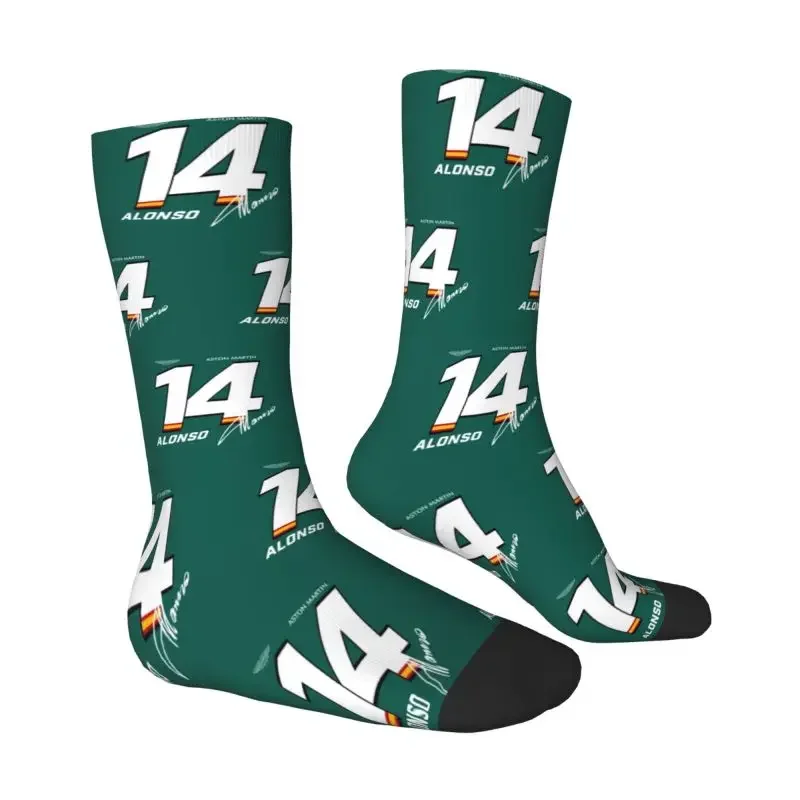 Custom Fernando Alonso Dress Socks Men's Women's Warm Fashion Novelty Aston Martin Crew Socks