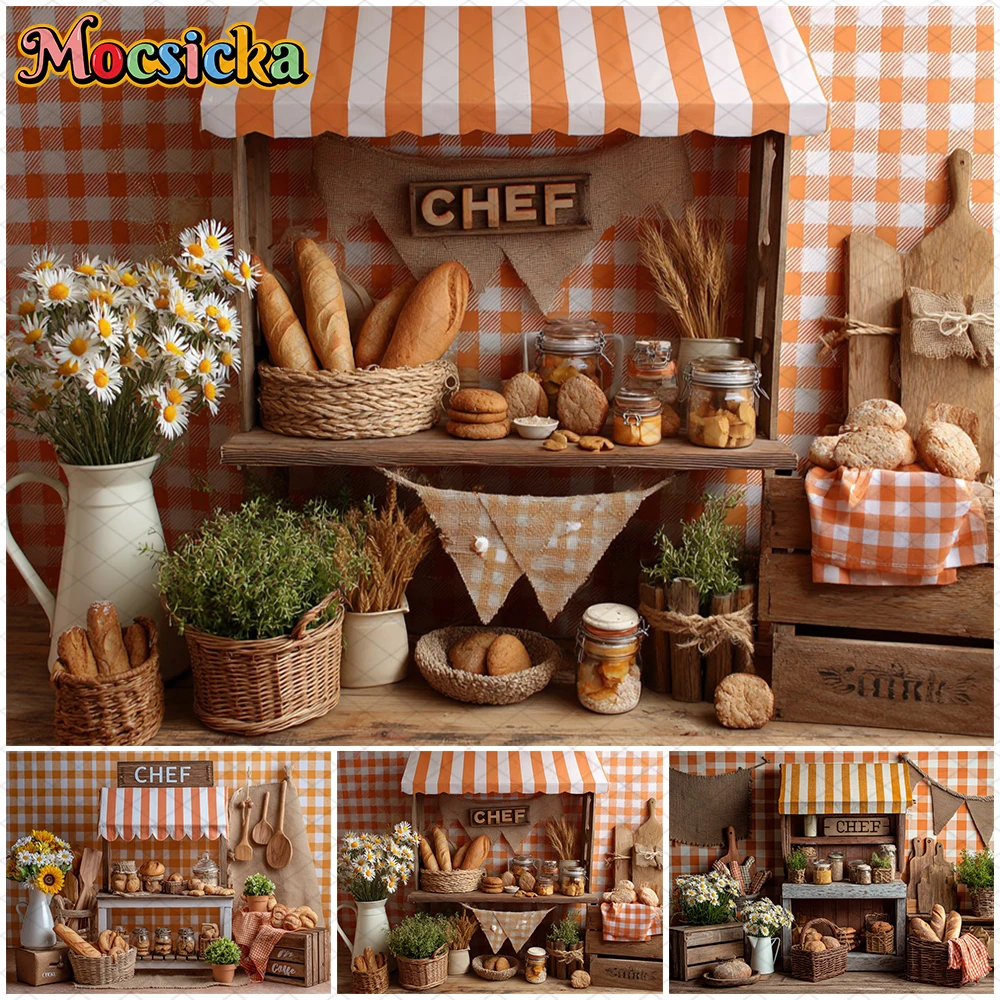 Mocsicka Kitchen Photography Backdrop Chef Flower Bread Shop Pattern Decors Birthday Party Background Studio Banner Props Banner