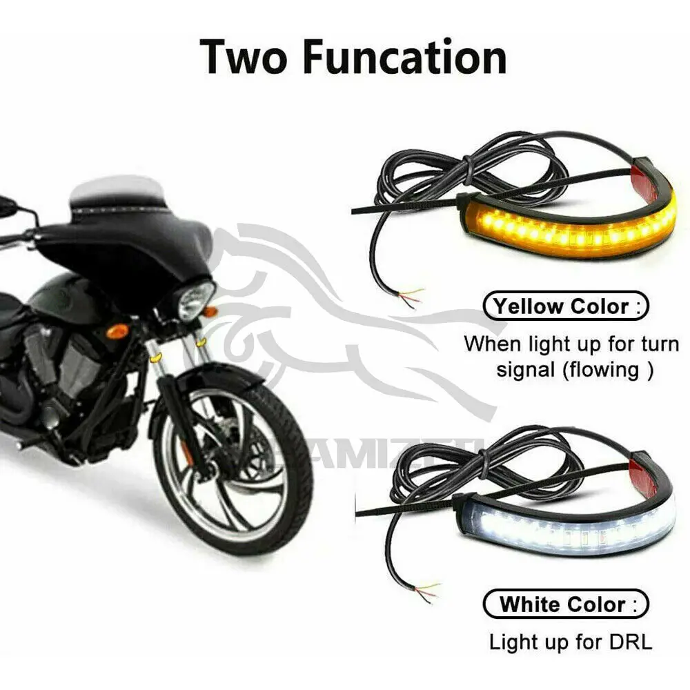 

2Pcs Motorcycle Flowing Amber LED Fork Turn Signal Strip Lights For Harley Honda Rear Brake Stop Lamp Light Accessories