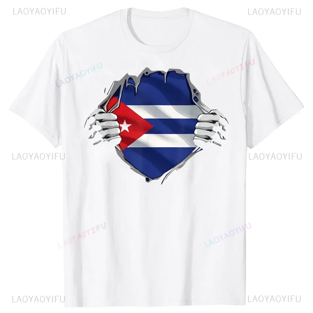 خمر كوبا العلم الكوبي يوم الرجعية هدية الجرافيك تي شيرت الصيف نمط القطن الشارع الشهير قصيرة الأكمام كوبا DNA الرجال الملابس #3