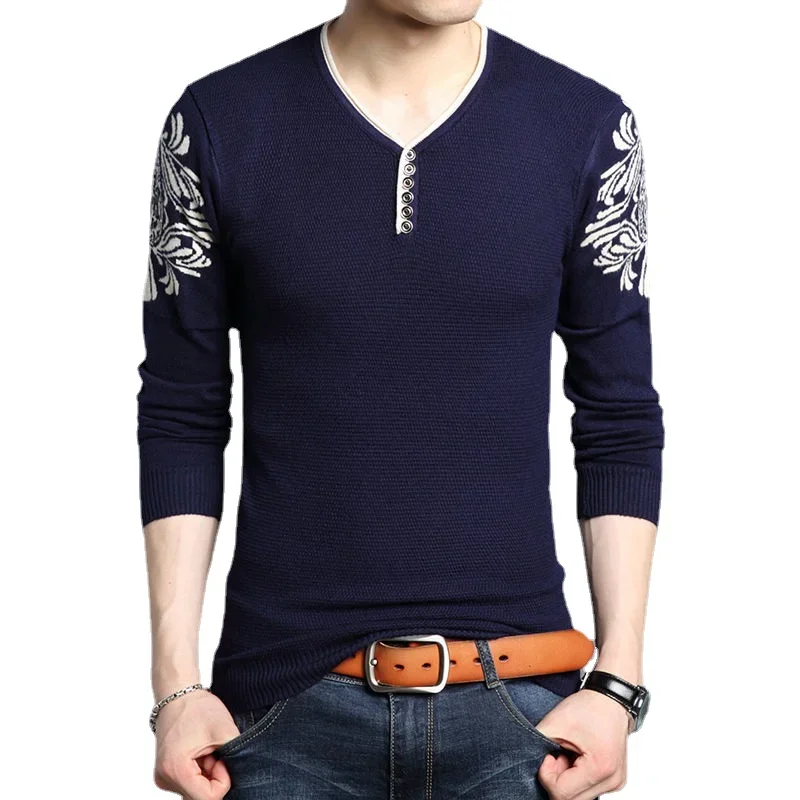 

2023 New Autumn Fashion Brand Casual Sweater V-Neck Striped Slim Fit Knitting Mens Sweaters Pullovers Men clothes pull coreen