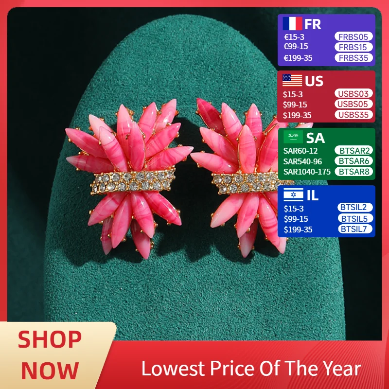 

Vintage Stud Coral Pink Earrings For Woman Boho Gold Color Rhinestone Oval Fashion Luxury Jewelry Designer Antique 2025 Trend