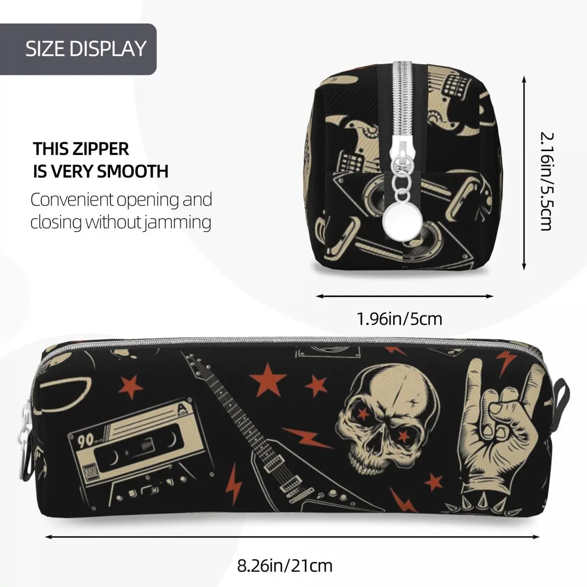 Astuccio per matite in metallo pesante retrò Fashion Rock Roll Music Pen Bag per studenti pencilcase cosmetiche per ufficio di grandi dimensioni