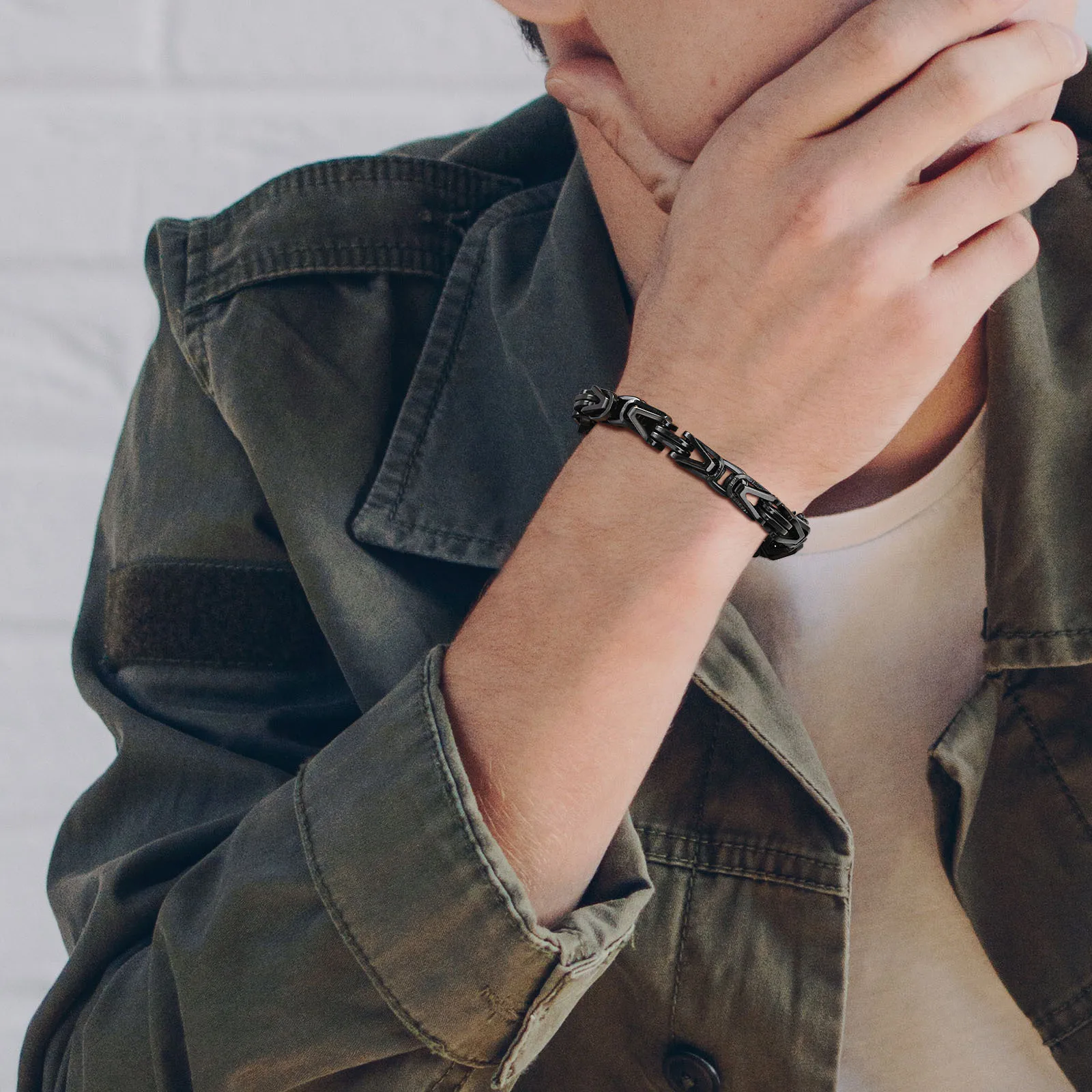 Vnox บุคลิกภาพ V รูป Byzantine CHAIN สร้อยข้อมือผู้ชาย,สีดําโบราณเงินสี 8 มม.สแตนเลส Links CHAIN สายรัดข้อมือ