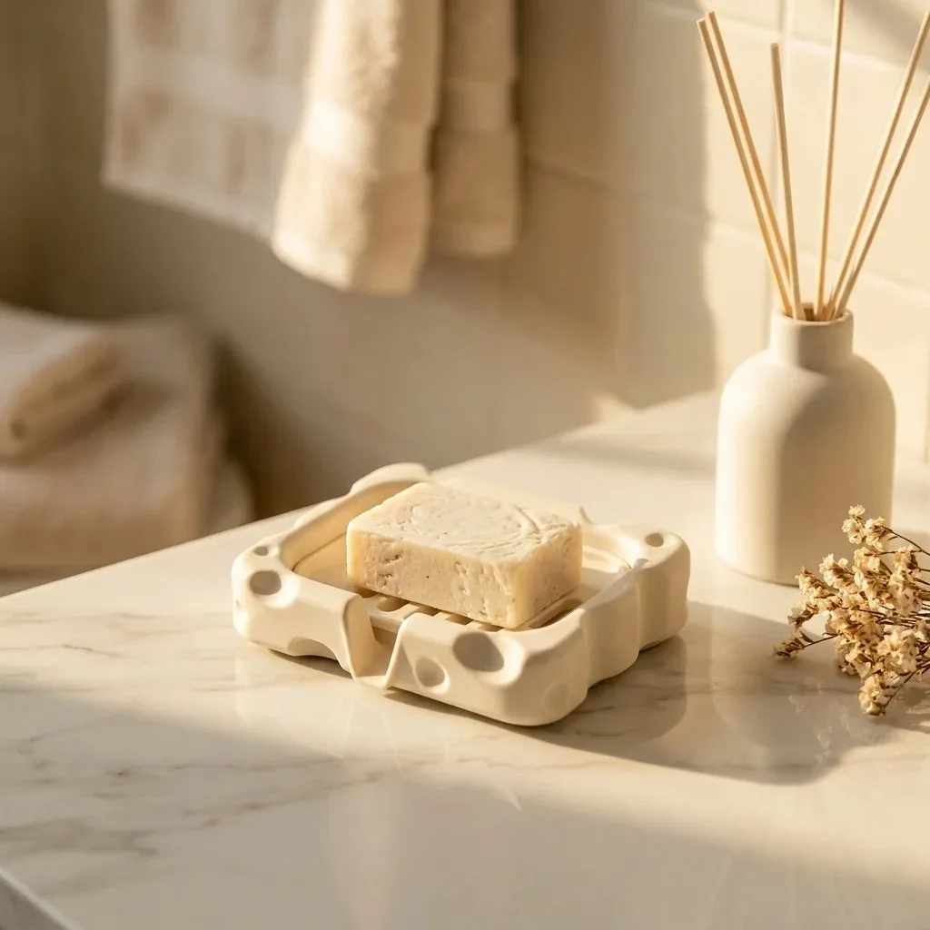 3D Printed Self Draining Soap Dish, Grooved Base Water Channel Soap Holder for Bathroom Shower Kitchen Sink