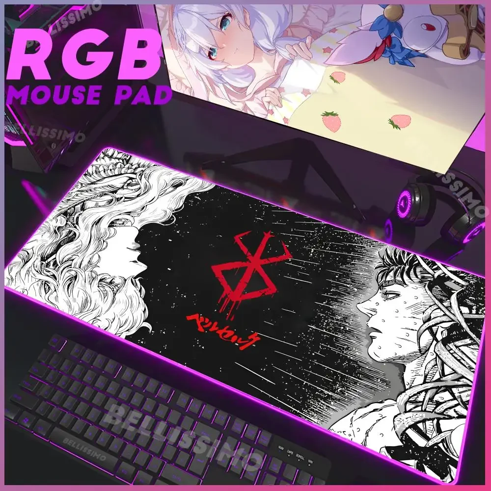 Mouse Pad Berserk Guts Anime RGB Gaming Mouse pad Large Cool Office Mause Pad Keyboard Desk Game Rubber No-slip keyboard Pad