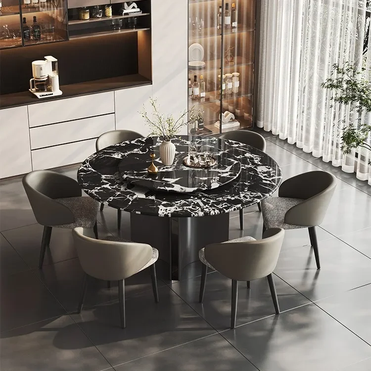 modern simple high-end marble round table supercrystalline stone round household dining table