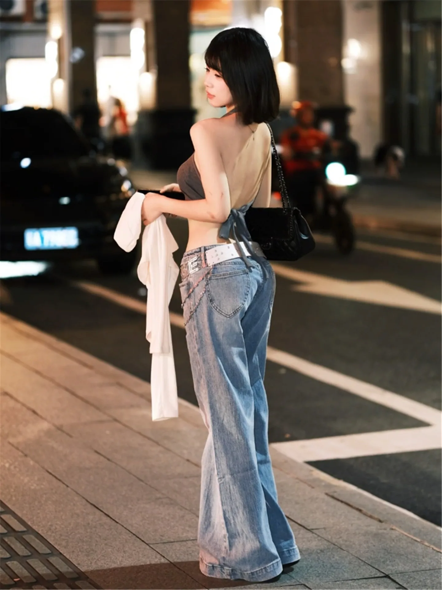 

Женские джинсы-клеш свободного кроя с низкой талией, светло-голубые, из бамбукового волокна, для весны и осени, в уличном стиле, повседневные брюки