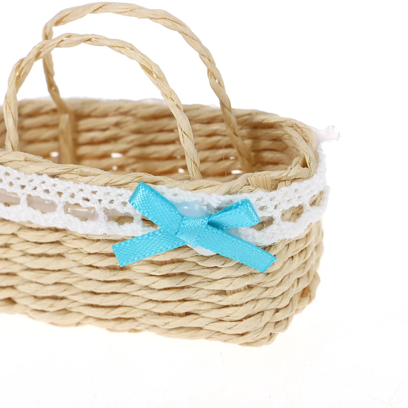 High Quality Mini Cute Dollhouse Rattan Frame Hand-woven Basket Cute Toys Dolls Miniature Decoration