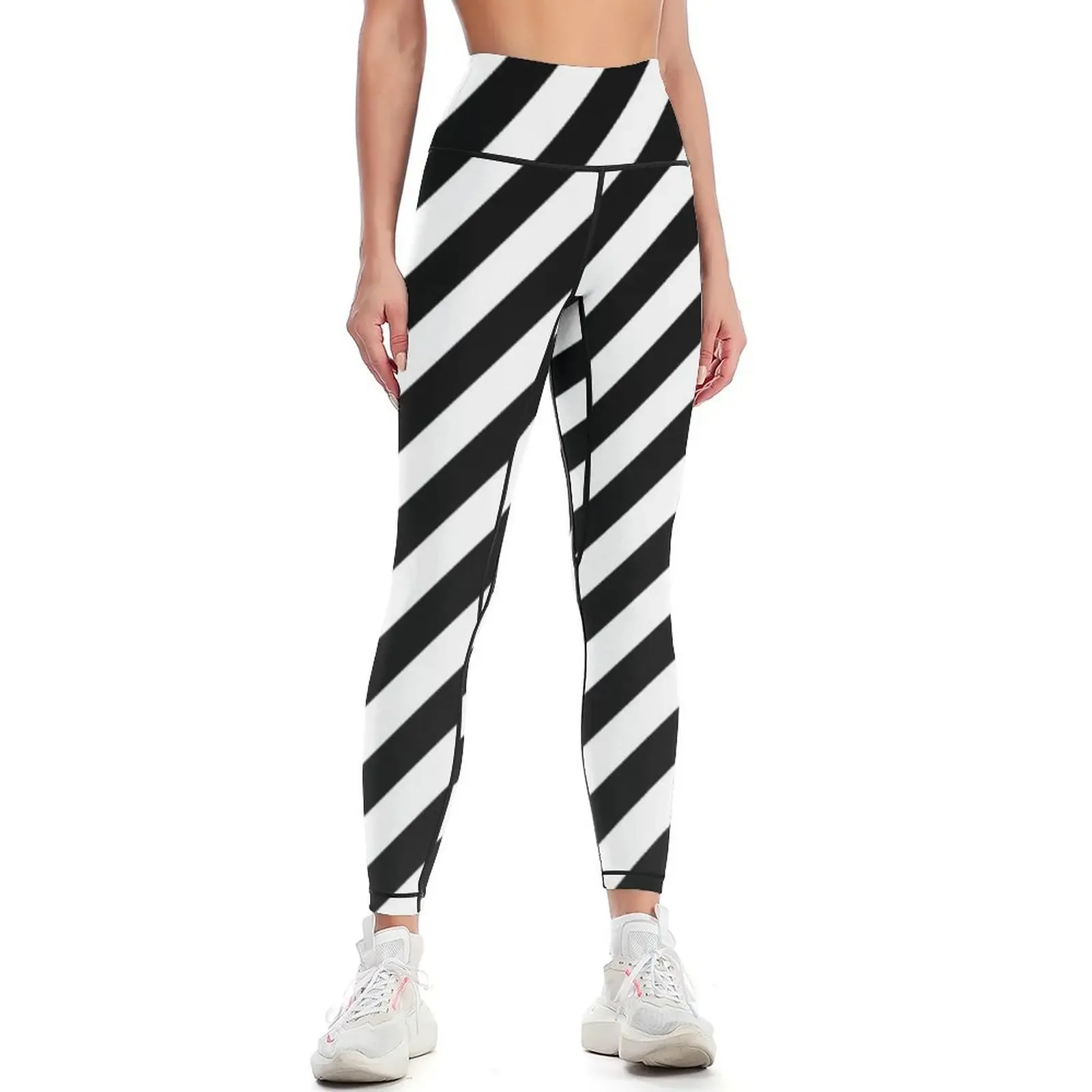 

Black and White Diagonal Stripes Leggings Women's push up gym's sportswear fitness set gym sport legging Womens Leggings