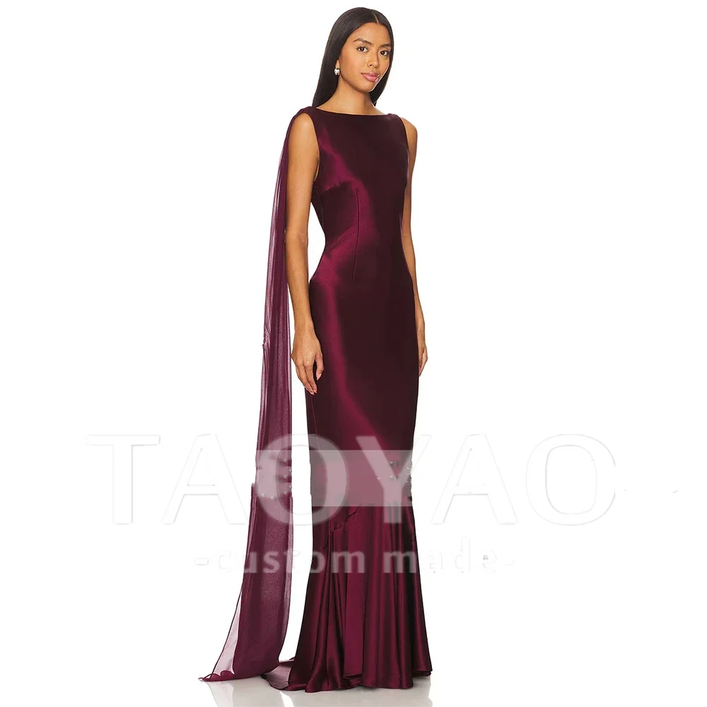 Burgundy Satin 2025 Mermaid Women's Evening Gown Sexy Backless Evening Dress For Wedding Sleeveless Formal Dresses for Women