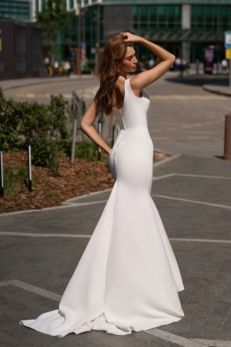 Vestido De novia De corte en A con tirantes finos, vestido De novia De sirena De satén suave, personalizado a las medidas, color marfil, elegante