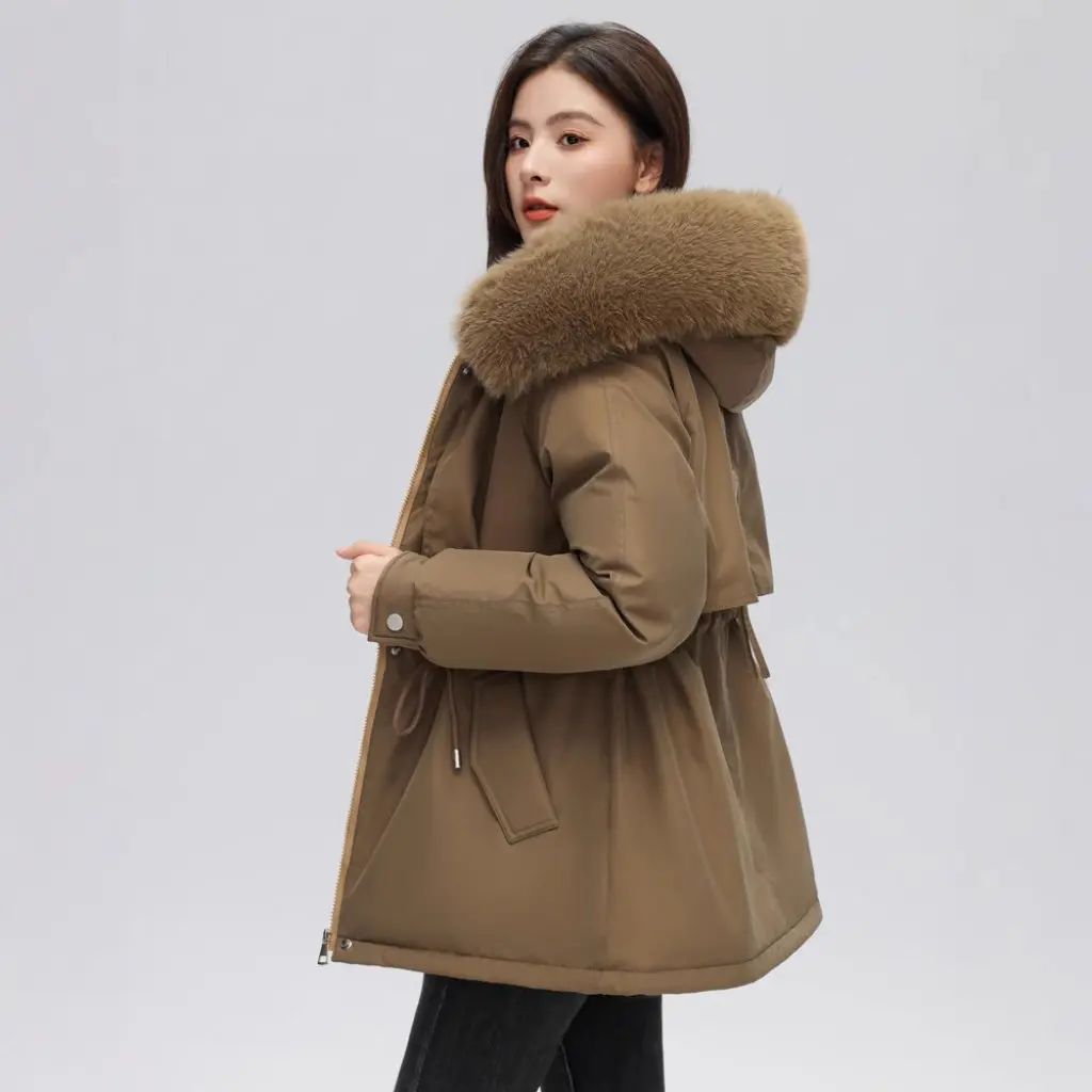 

Parker Women's Slimming Cotton-Padded Jacket Fleece-Lined Thickened Trendy Winter Outerwear for Small Stature Individuals