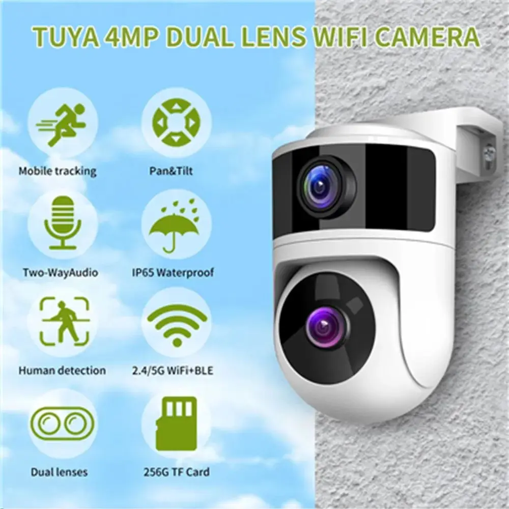 Tuya  APP 4MP Dual Lens WIFI IP Dome Camera Full Color Two-Way Audio AI Humanoid Detection Home Security CCTV Baby Monitor