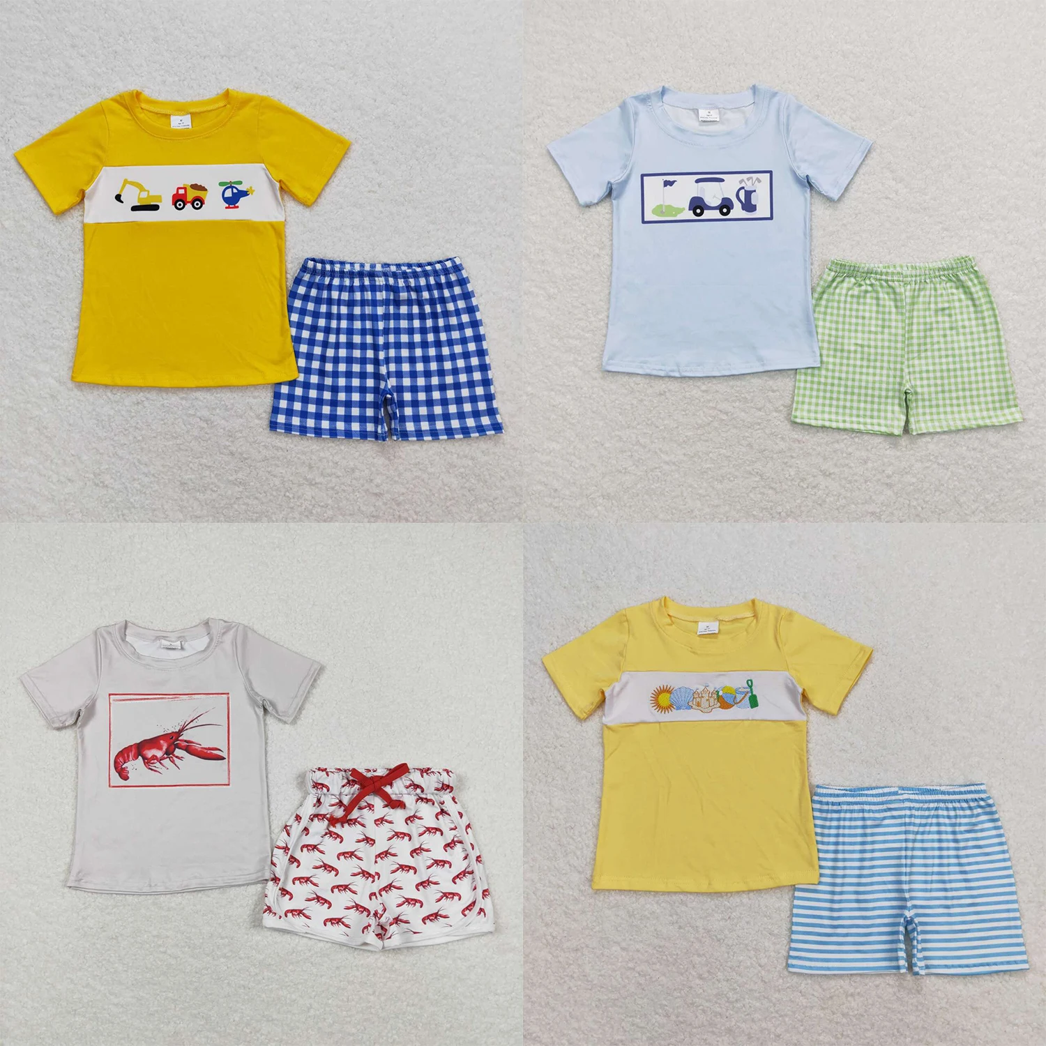Wholesale Baby Boy Summer Set Toddler Short Sleeves Excavator T-shirts Cotton Tee Kids Shorts Baby Boy Outfit