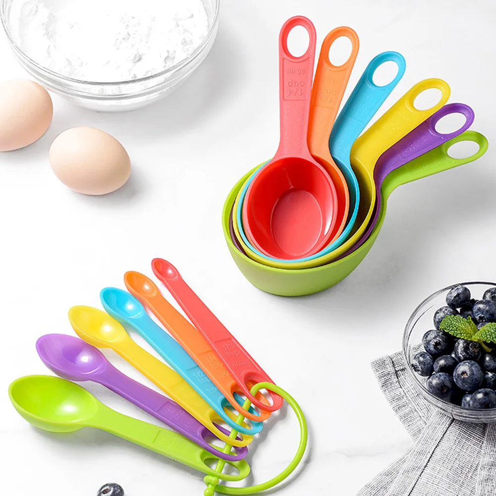

12pcs Measuring Spoon Cups Set Lightweight Portable Kitchen Tools Colorful PP Easy Clean Double Units Convenient