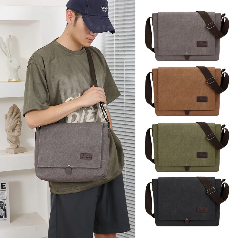 

Мужская парусиновая сумка-мессенджер, винтажные сумки через плечо, повседневный портфель, рюкзак, мужская парусиновая повседневная сумка через плечо с откидной крышкой