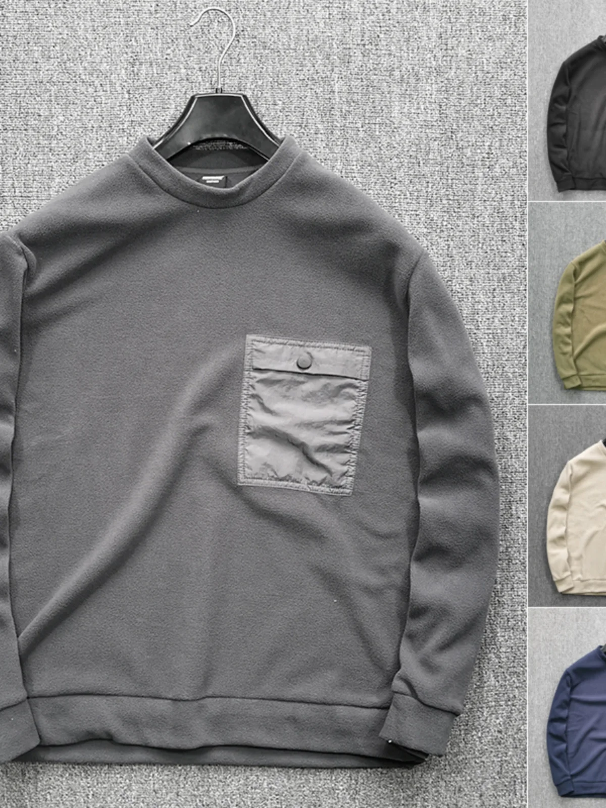 

Ультрамягкая мужская повседневная толстовка с круглым вырезом и одним карманом, модная осенняя одежда, полиэстер, однотонная