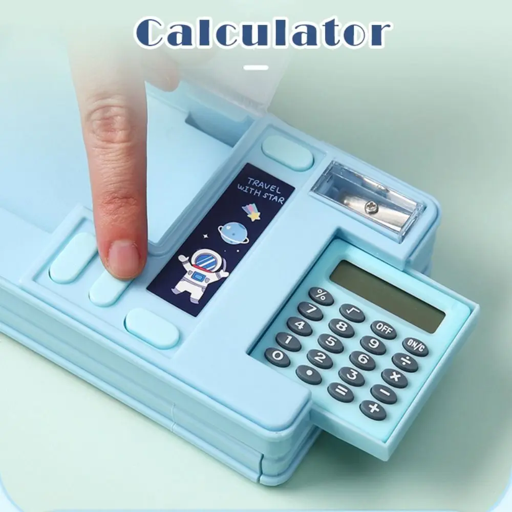 Plastic Pencil Case With Calculator/Pencil Sharpener Double Layer Pencil Box Large Capacity Multi-Functional