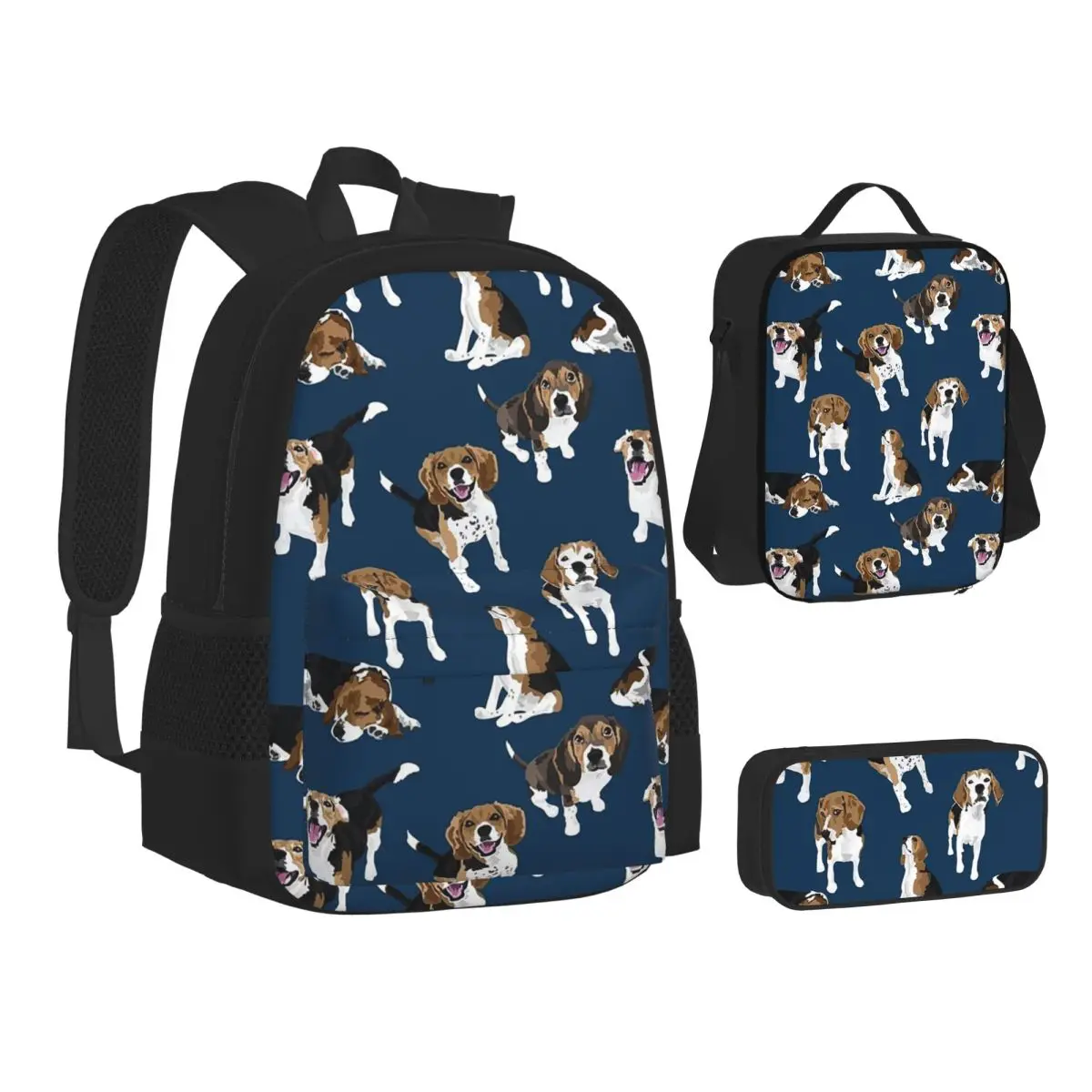 Beagle Backpacks Students Bookbag School Bags Children Rucksack Lunch Bag Pen Bag Three-Piece Set