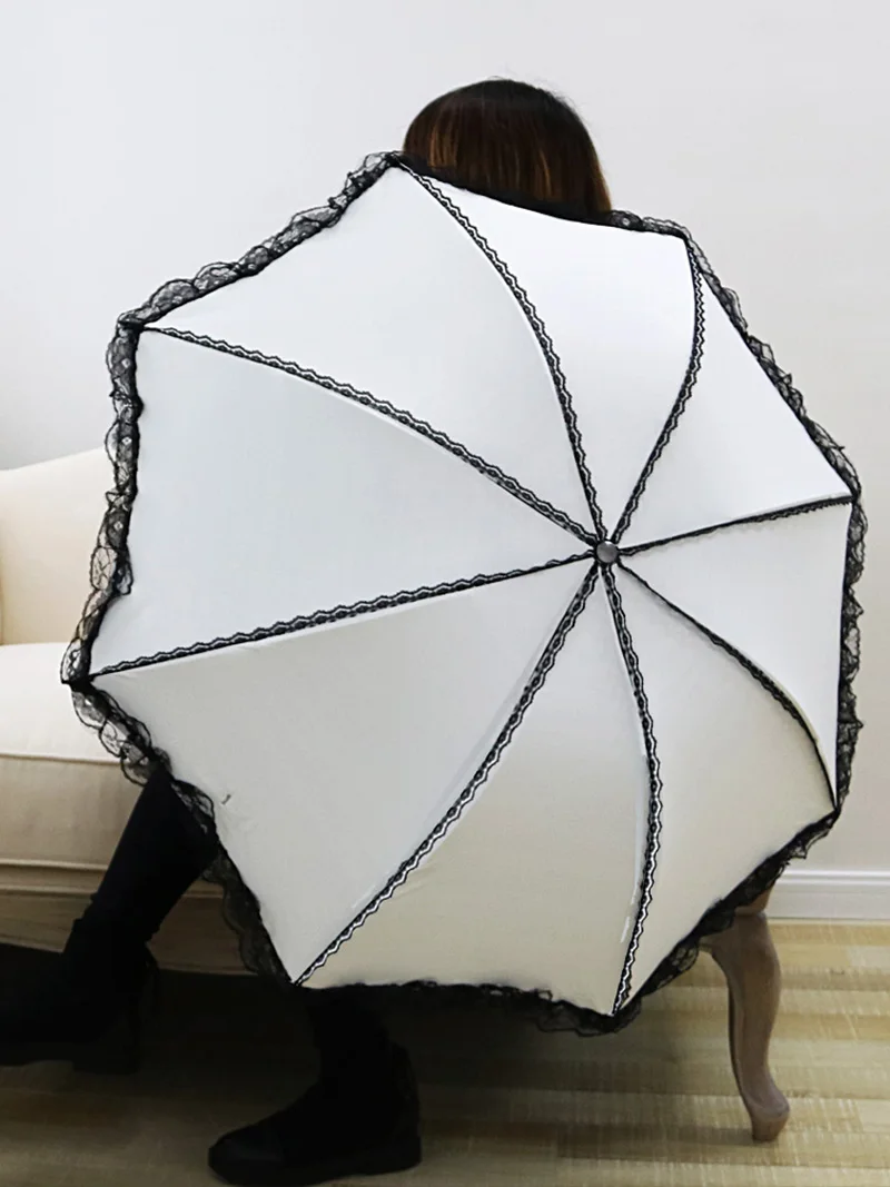 Woman Lace Rain Umbrella 3 Fold Wind Resistant Anti-UV Travel Female Parasol Fashion Sun Protection Windproof Sunshade Gift