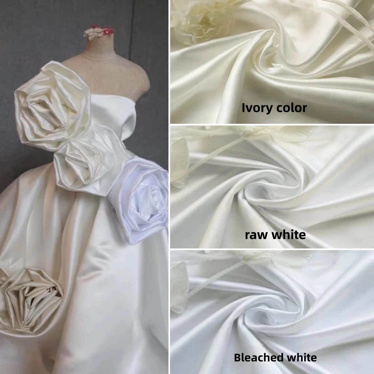 

Pure white satin crisp and thick sewn with high-end wedding dresses evening gowns stage costumes DIY designer fabrics
