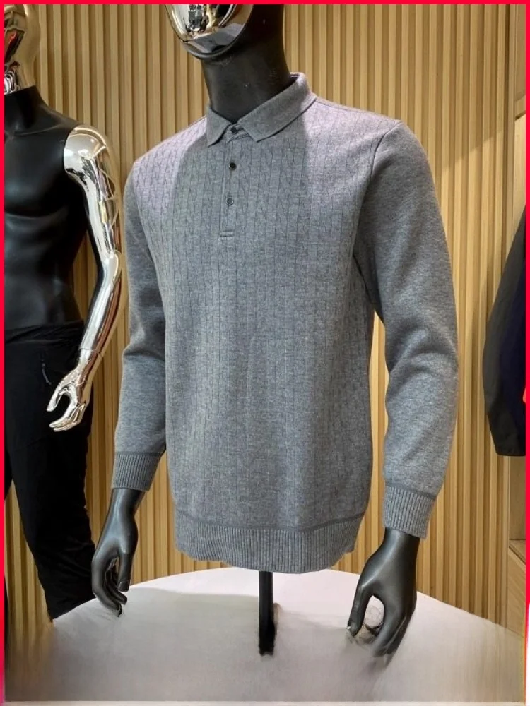 

Soft Cosite Fce irt for Men Busin Sle Warmth Collared Long Sve Faionable Urban Winter Wear Polyester B...