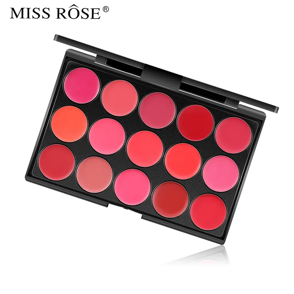 Miss Rose 15 Colours Long Lasting Lip Gloss Palette Makeup Waterproof Lipstick Cosmetic Lip Tools Set Pallete