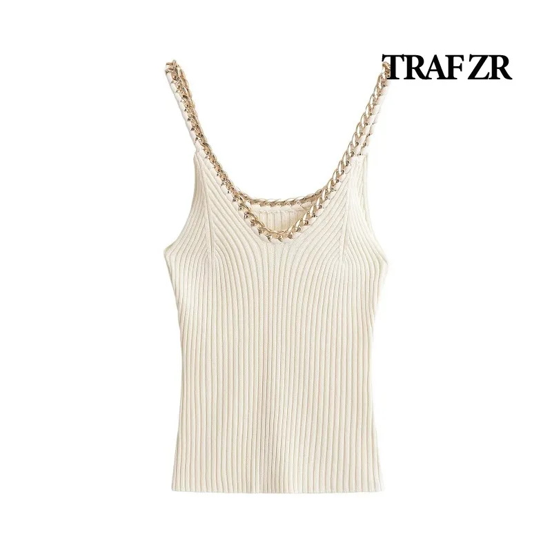 

TRAF ZR Women's Tanks Stylish Women Summer Top 2024 Y2K Korean Style Sleeveless Shirt Thin Knit Elegant Beige Tanks & Camis