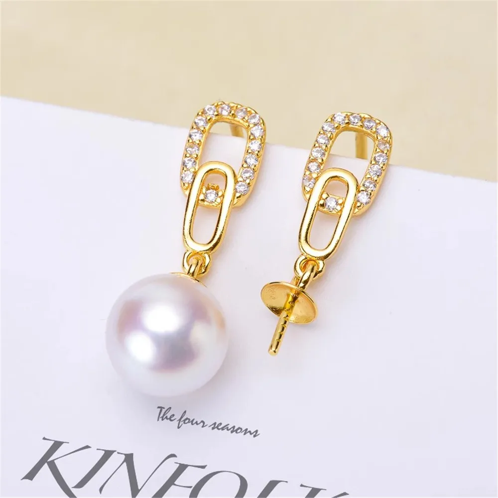 

DIY Pearl Accessories S925 Sterling Silver Stud Earrings Empty Tray Fashion Pearl Earring Holder Fit 7-10mm Round Oval Beads E34