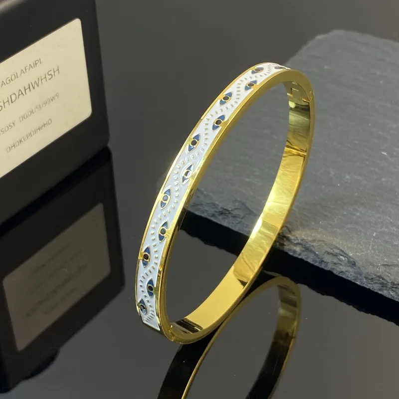 Retro Fashionable Gold Color Stainless Steel Geometric Colored Pattern Enamel Bangles for Woman Abstract Color-blocking Jewelry
