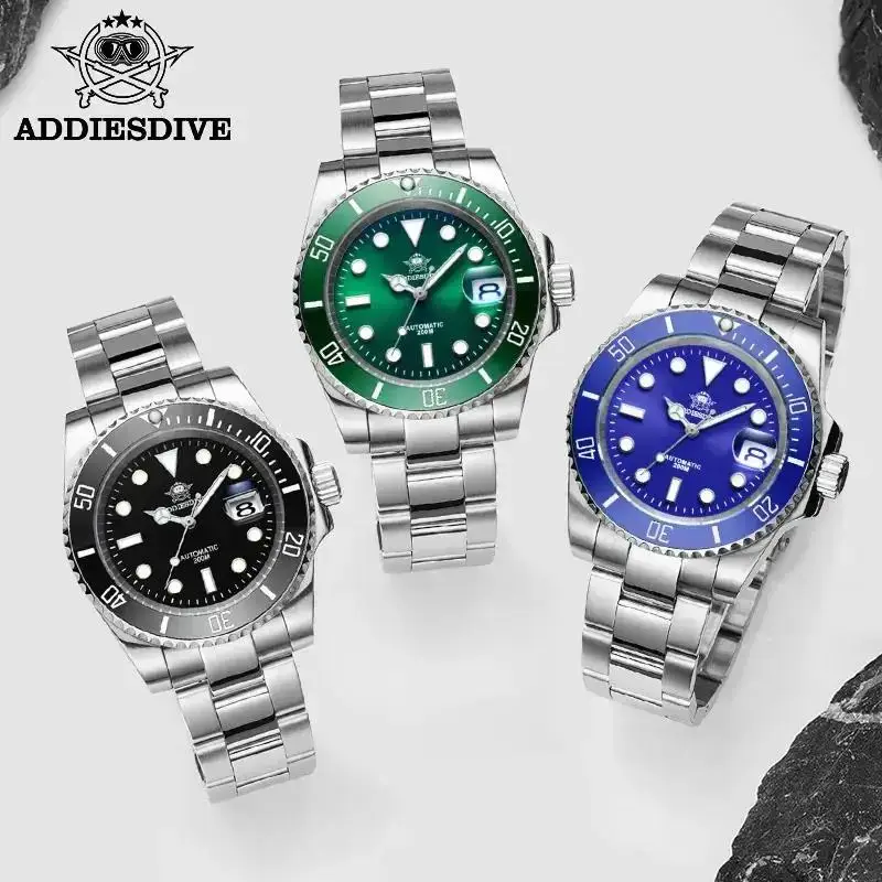 ADDIESDIVE Men Luxury Watch Sapphire Crystal Ceramic Bezel 20Bar Diving BGW9 Luminous Date Window Men Automatic Mechanical Watch