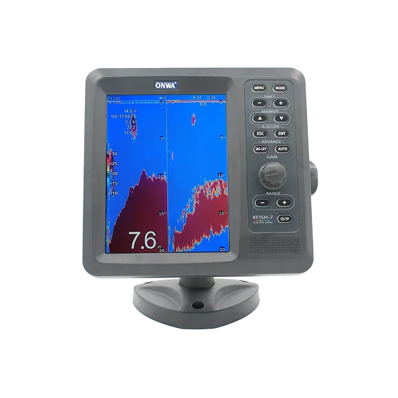 Onwa Kfish-7 7 "TFT LCD détecteur de poisson marin-sonar de couleur sonore de profondeur d'écho avec fonction de mesure de taille et transducteurs en Bronze