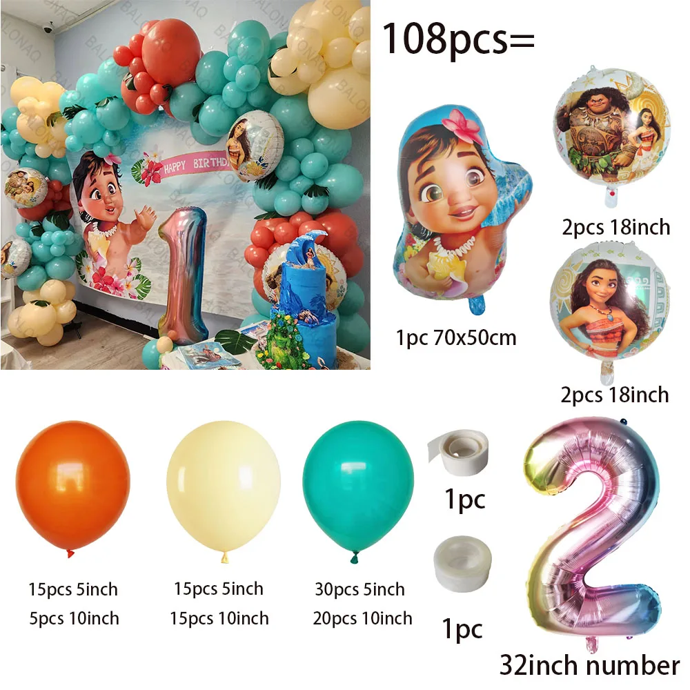 Cartoon Ocean Adventures Moana Palloncini in foglio di alluminio Set Bambini Primo compleanno Decorazione festa Baby Shower Regali per ragazze