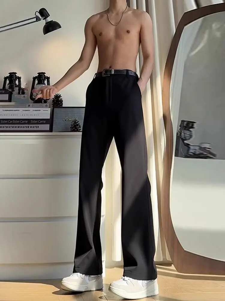 Cleanfit Black Men's Straight Leg Pants Luxury Lightweight Drapey Casual Autumn Fashion Small Western Trousers
