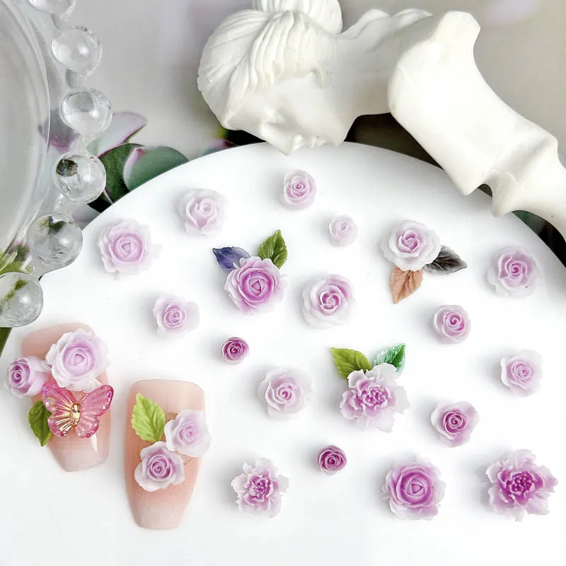 50pcs 무작위 혼합 수지 장미 꽃 네일 아트 매력 DIY Kawaii 꽃 네일 아트 장식 매니큐어 DIY 수제 공예