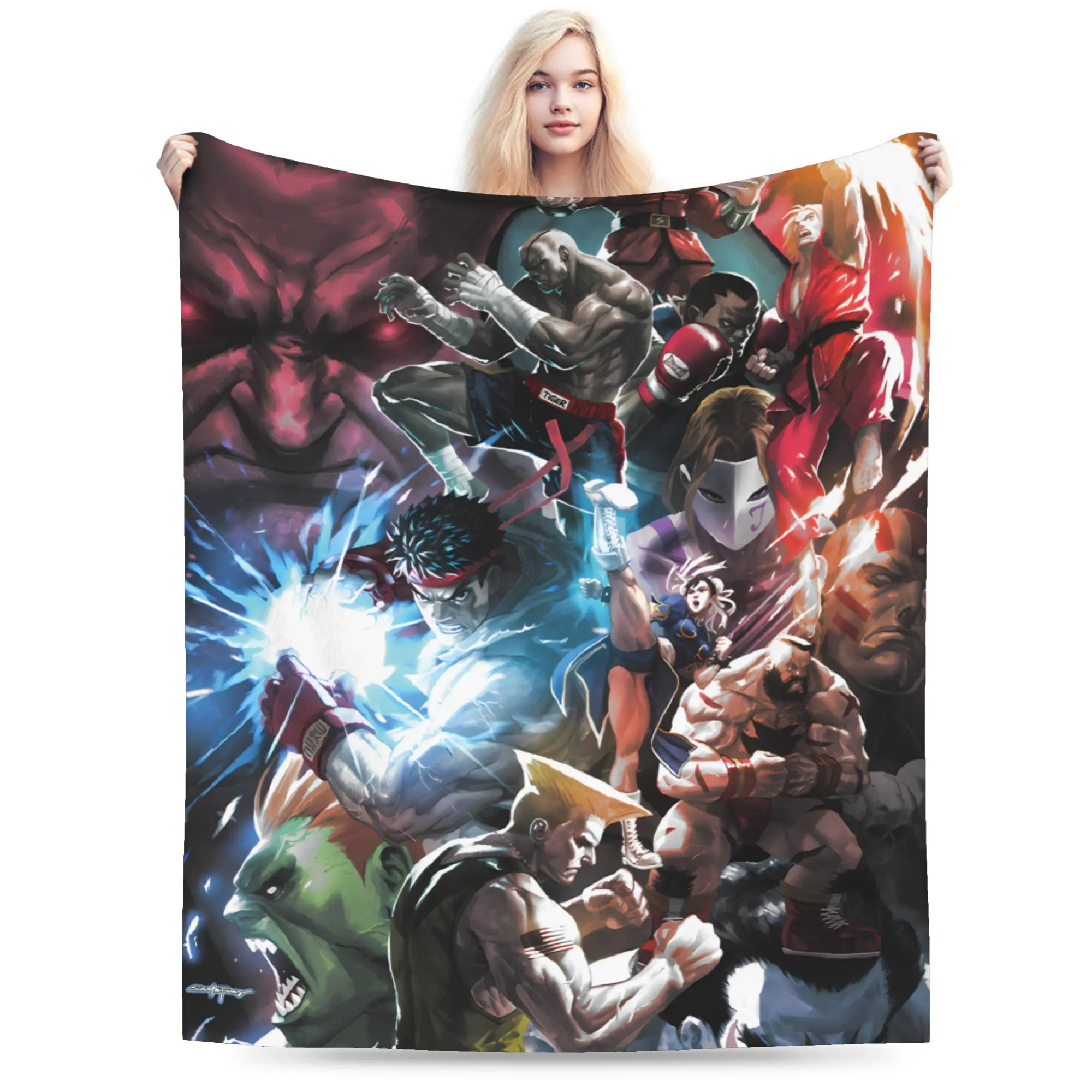 Warm Soft Blanket Travel Office Retro Street Fighter 6 Throw Blanket Characters Game Flannel Bedspread For Couch Bed Sofa Bed