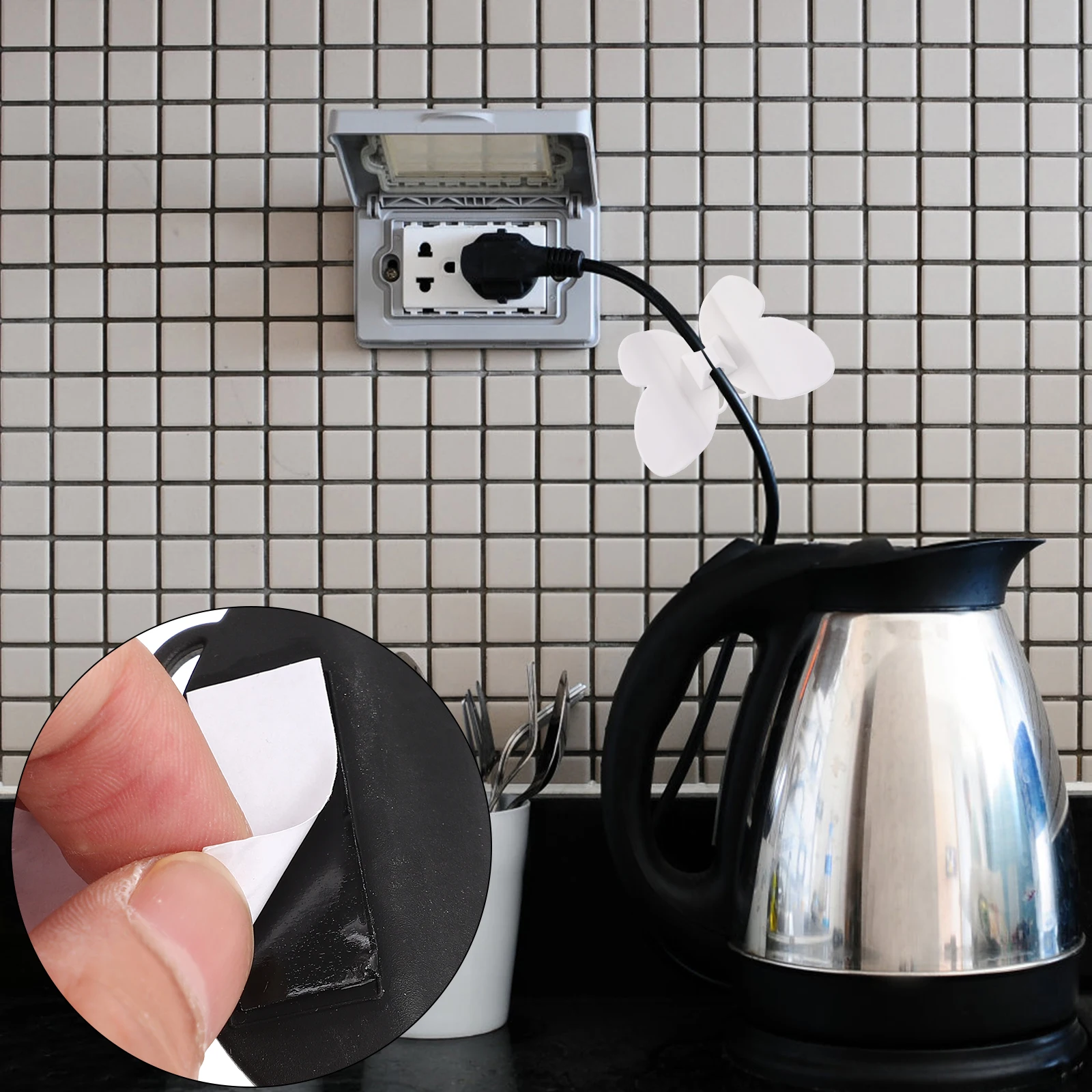 

4pcs White Butterfly Cable Holder for Kitchen Appliances Cord Wrap ganizer Stick on Blender Wire Management Solution