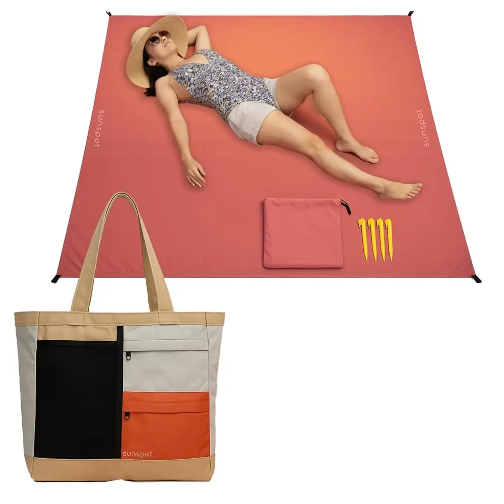 Carry-All Beach Bag Tote WITH Pull-out Blanket - Extra Large with zipper compartments and waterproof layers