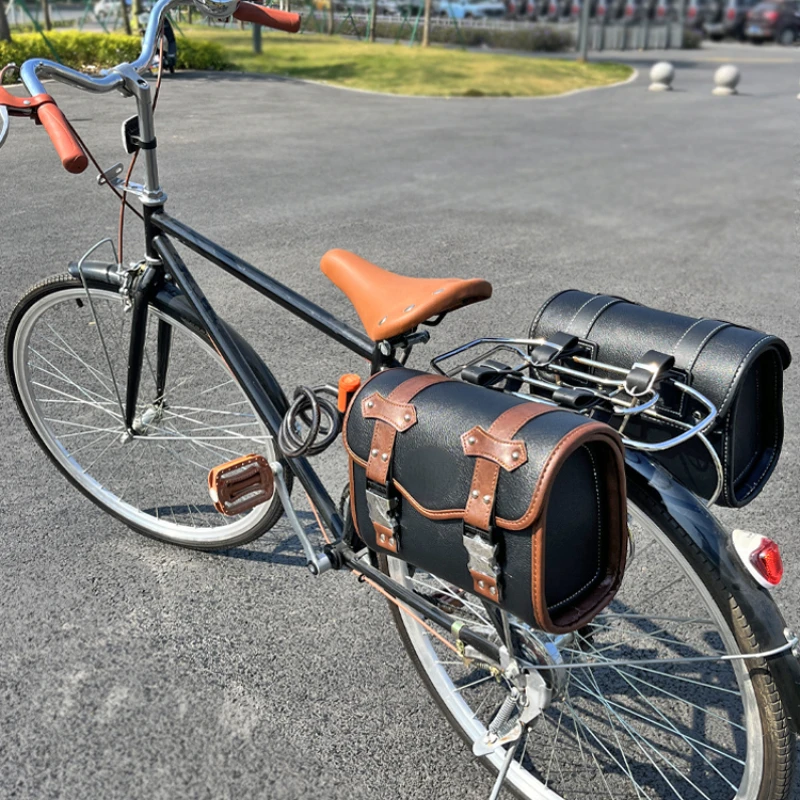 Retro Bicycle Rear Rack Bags Leather Waterproof Saddle Bag Side Bag Bicycle Universal Accessories