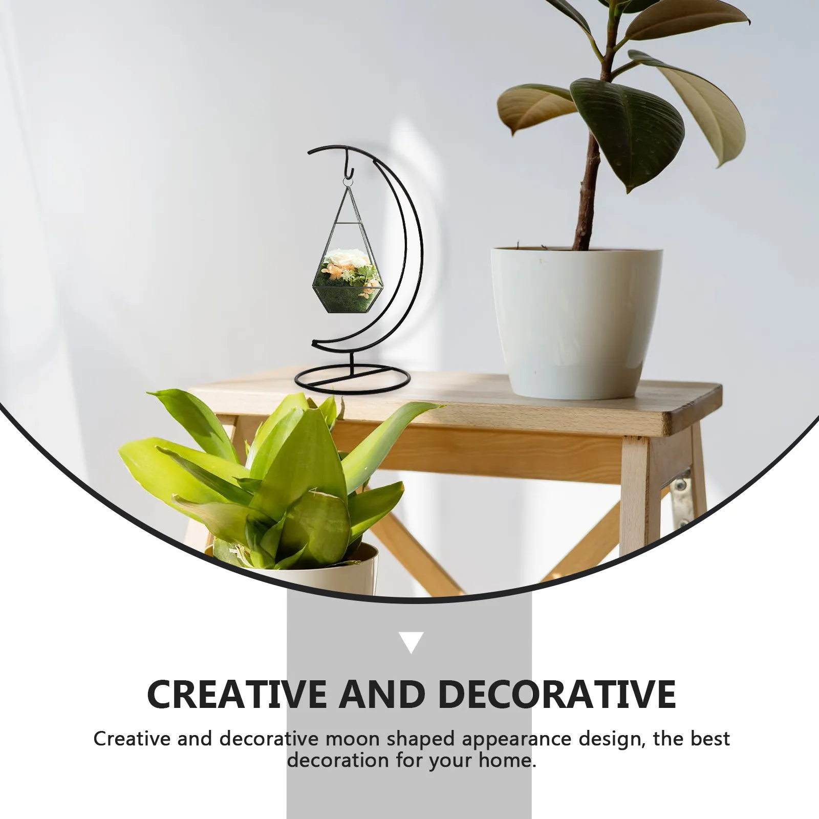 4Pcs Moon Shaped Iron Plant Rack Creative Hanging Bottle Holder Stable Desktop Flowerpot Stand Decorative Home Display