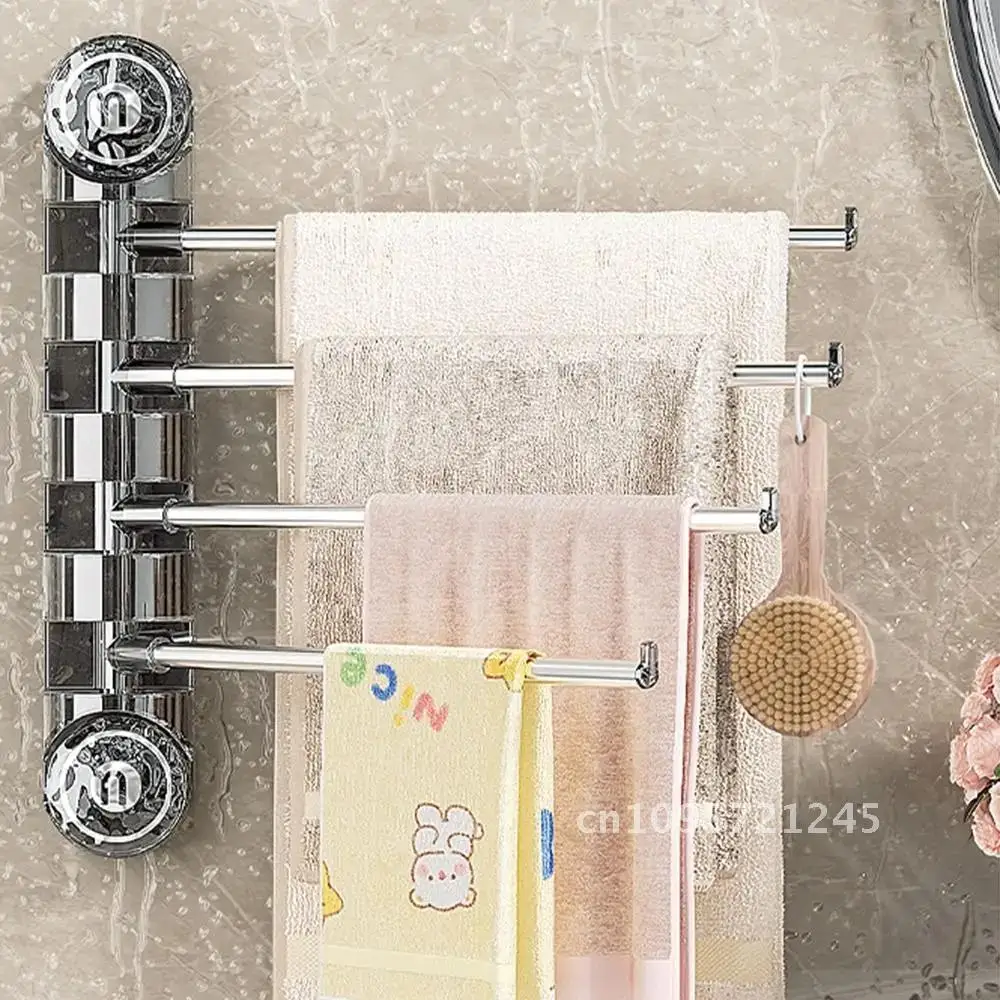 2/4-arms Suction Cup Installation Racks Non Punching Space Rotating Traceless Wall Towel Holder Mounted Saving Towel