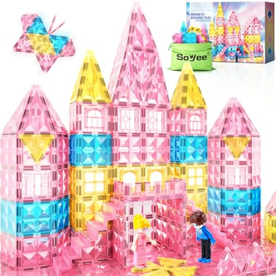 

Магнитные плитки 102 шт. с 2 лестницами и 2 куклами, конструктор «Замок принцессы» для девочек 3-5, 4-6, 7-8, 8-10, 10-12 лет